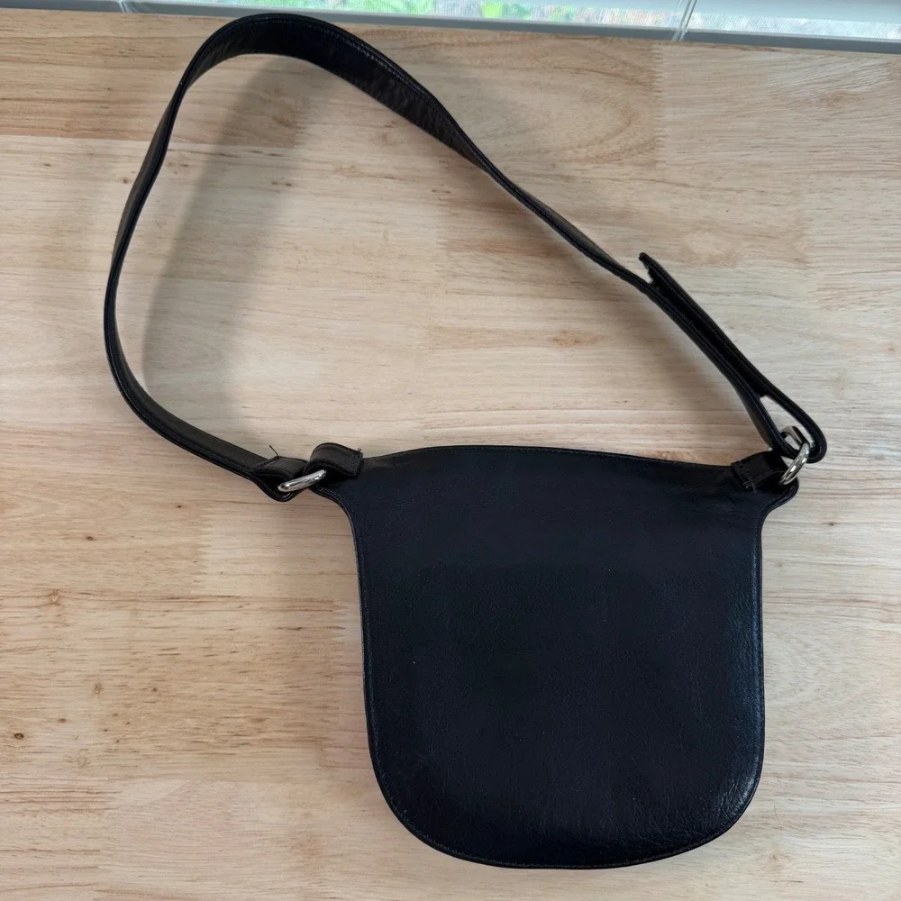 Vintage Neiman Marcus Black Faux Leather Zipper Festival Waist Belt Bag Concert